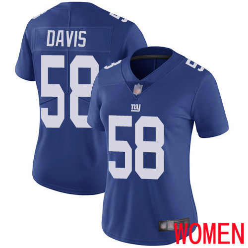 Women New York Giants #58 Tae Davis Royal Blue Team Color Vapor Untouchable Limited Player Football NFL Jersey->women nfl jersey->Women Jersey